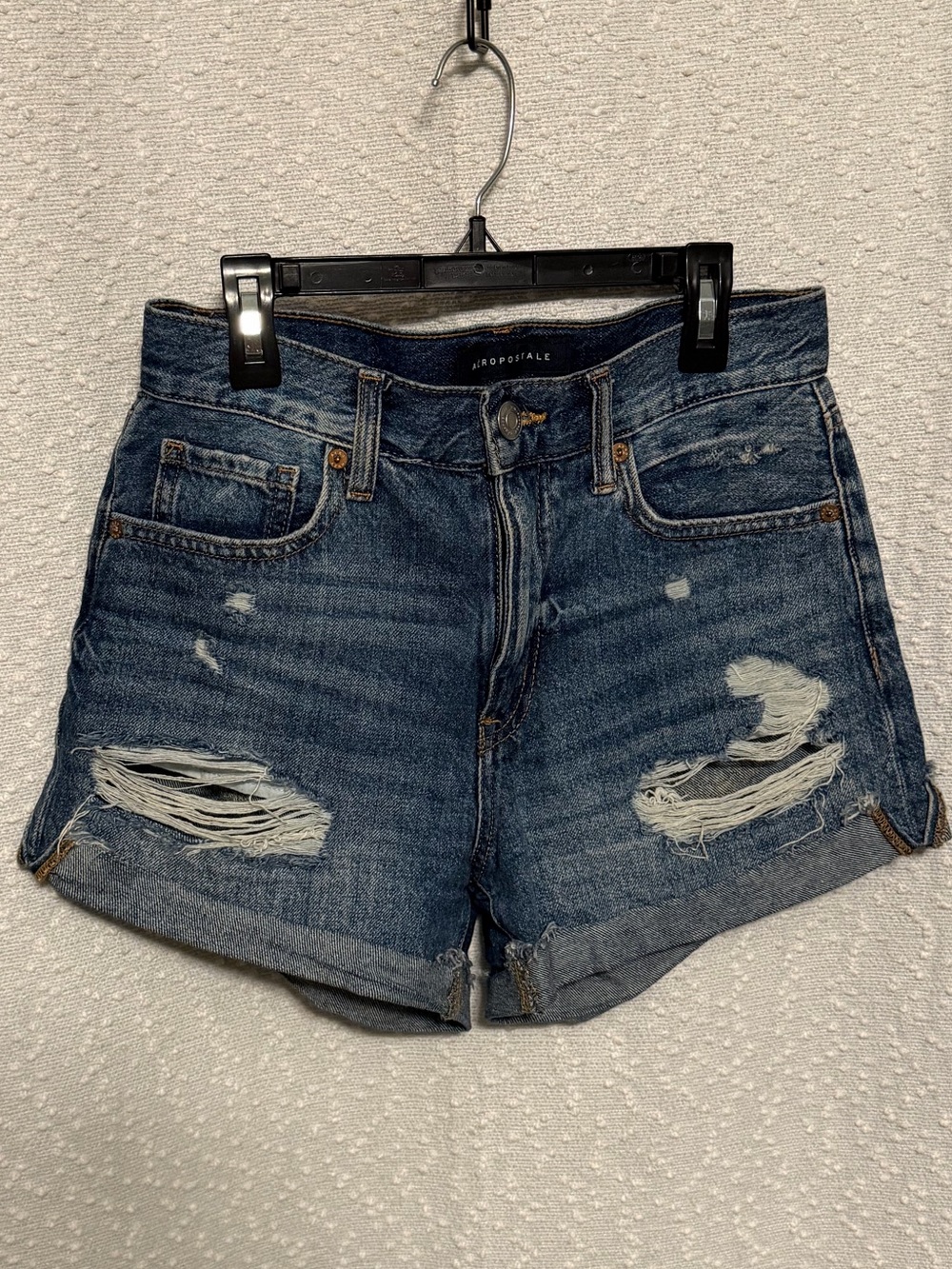 Aeropostale Distressed Mid-Blue Denim Shorts